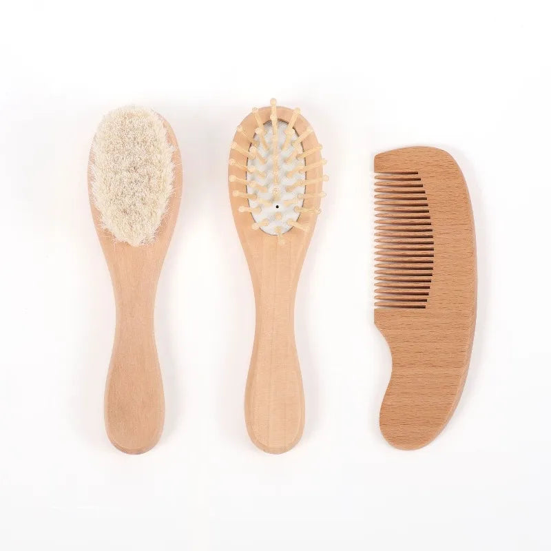 1/2/3PCS Newborn Wool Baby Wooden Brush Comb Newborn Hair Brush Infant Head Massager Portable Comb Hair Bath Brush Comb