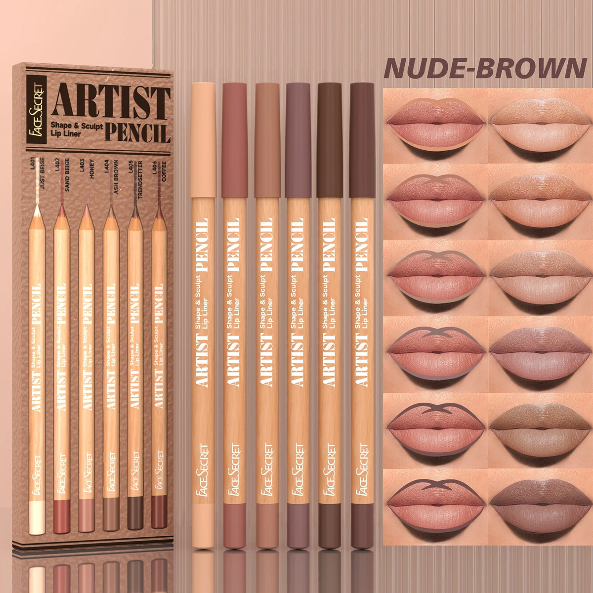 6pcs Long-Lasting Velvet Matte Lip Liner Pencils Set | Non-Drying & Filling Lips | Versatile Shades for All Light Beige Types