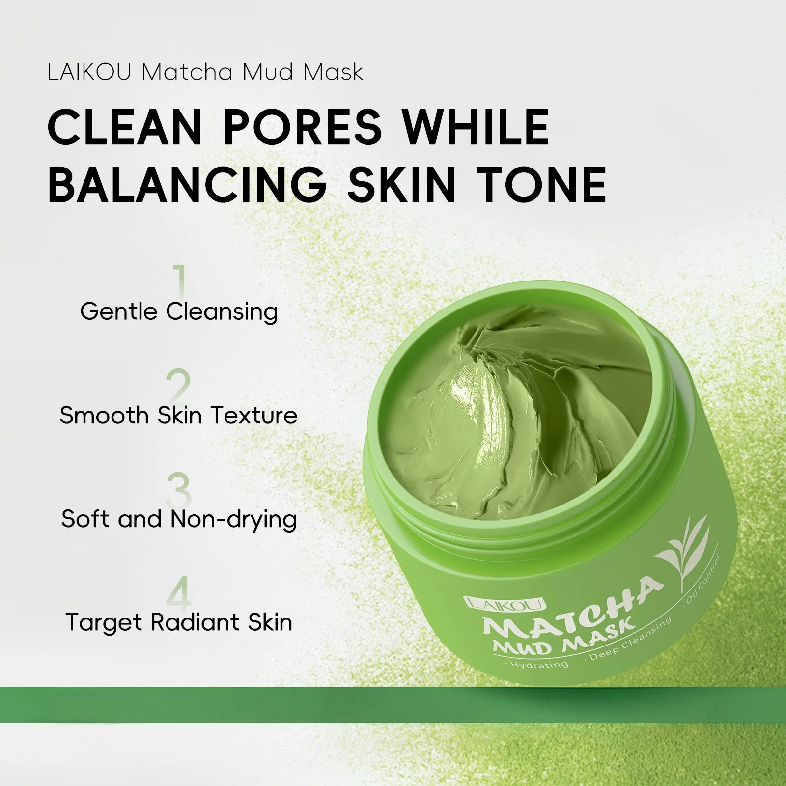 LAIKOU Longjing Matcha Mud Mask Refreshing Hydration & Moisturisation Removal Blackhead Clay Oil Control Deep Cleaning Mask