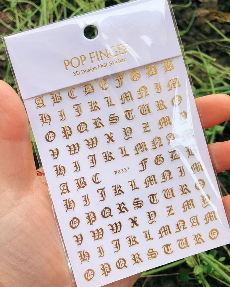 Numbers Decals Roman 26 English Alphabet 3D Self-adhesive Nail Art Decal Sticker Word Small Letter Nail Tattoos Decal Stickers