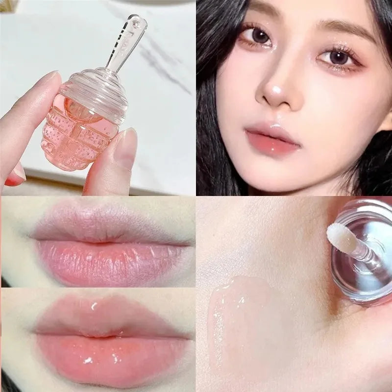 Small Honeypot Lip Oil Long Lasting Moisturizing and Fading Lip Pattern Water Lip Balm Liquid Lipstick Lipgloss Makeup Cosmetics