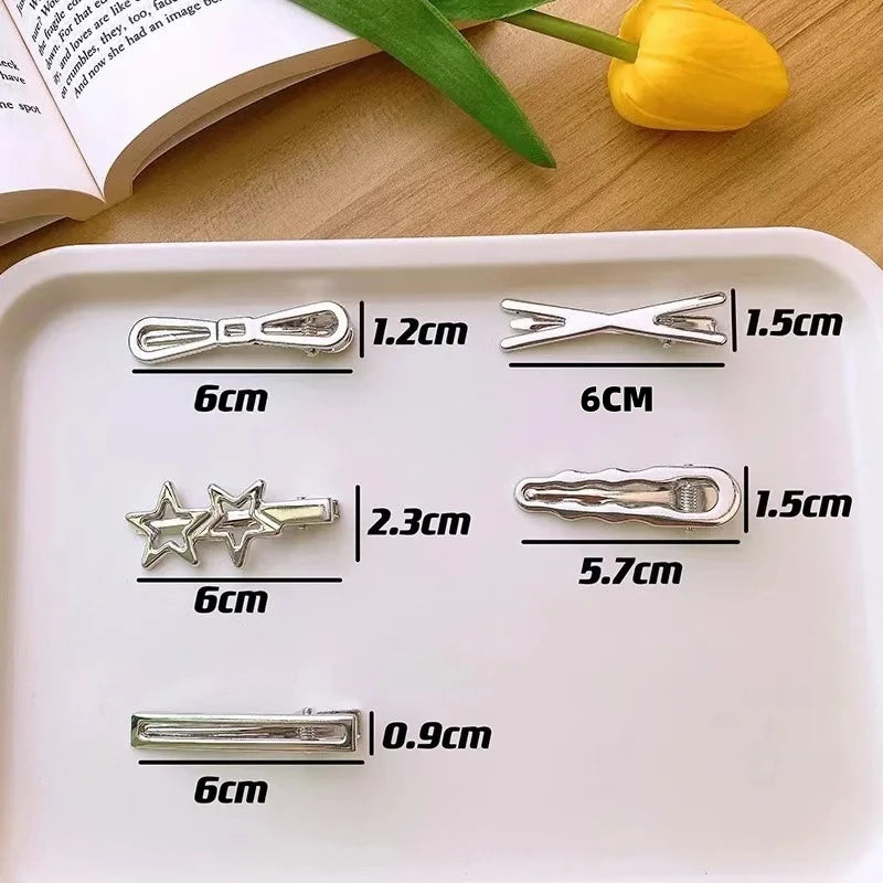 24Pcs/Set Y2K Silver Metal Hair Clips Star Hair Accessories for Women And Girls Multiple Styles Seamless Duckbill Hairpins