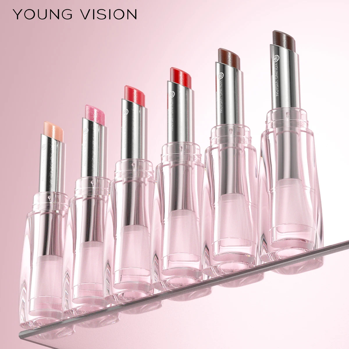 6 Colors Crystal Glossy Tinted Lip Balm – Moisturizing, Shimmer Finish, Long-Lasting Hydration in Transparent Tube