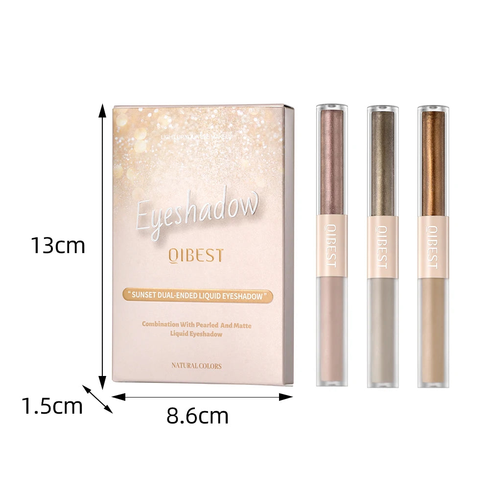 QIBEST Double Head Glitter Matte Eye shadow Stick Makeup Sets Long Lasting Shimmer 2 In 1 Liquid Eyeshadow Cosmetic Sets 6 Color