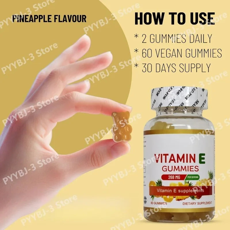Vitamin E 268mg Vegan Gummy Supplement Daily Antioxidant Nutrition 60Gummies Immune Support Skin&Hair Health Non-GMO Gluten-Free