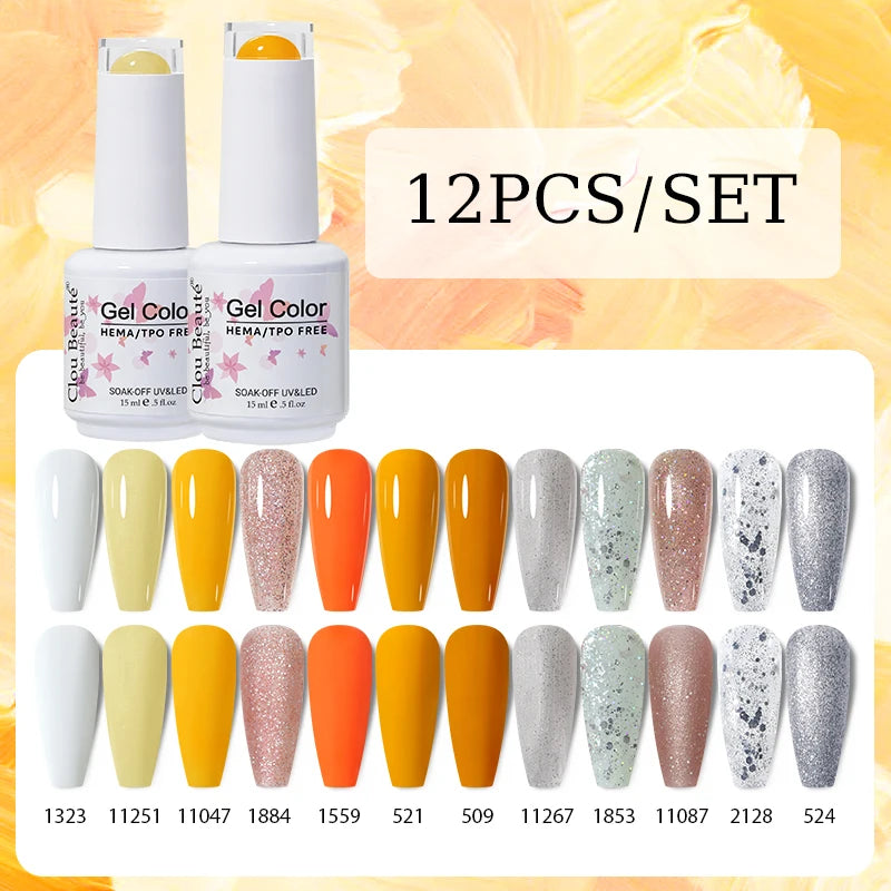 Clou Beaute 12pcs Gel Nail Polish Manicure Set Color 15ml White Glass Bottle Nail Art Kit Vernis Semi Permanent Nail Art Varnish