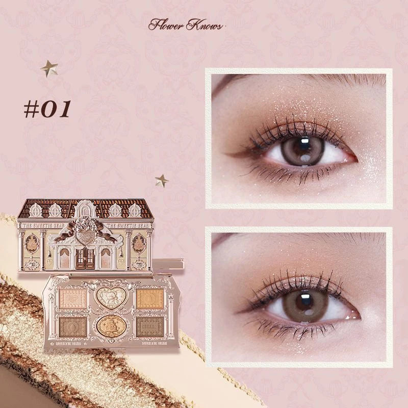 Flower Knows Chocolate Shop Highly Pigmented Eyeshadow Palette Shimmer Matte Glitter Long Lasting Vegan Eye Shadows Cruelty-free