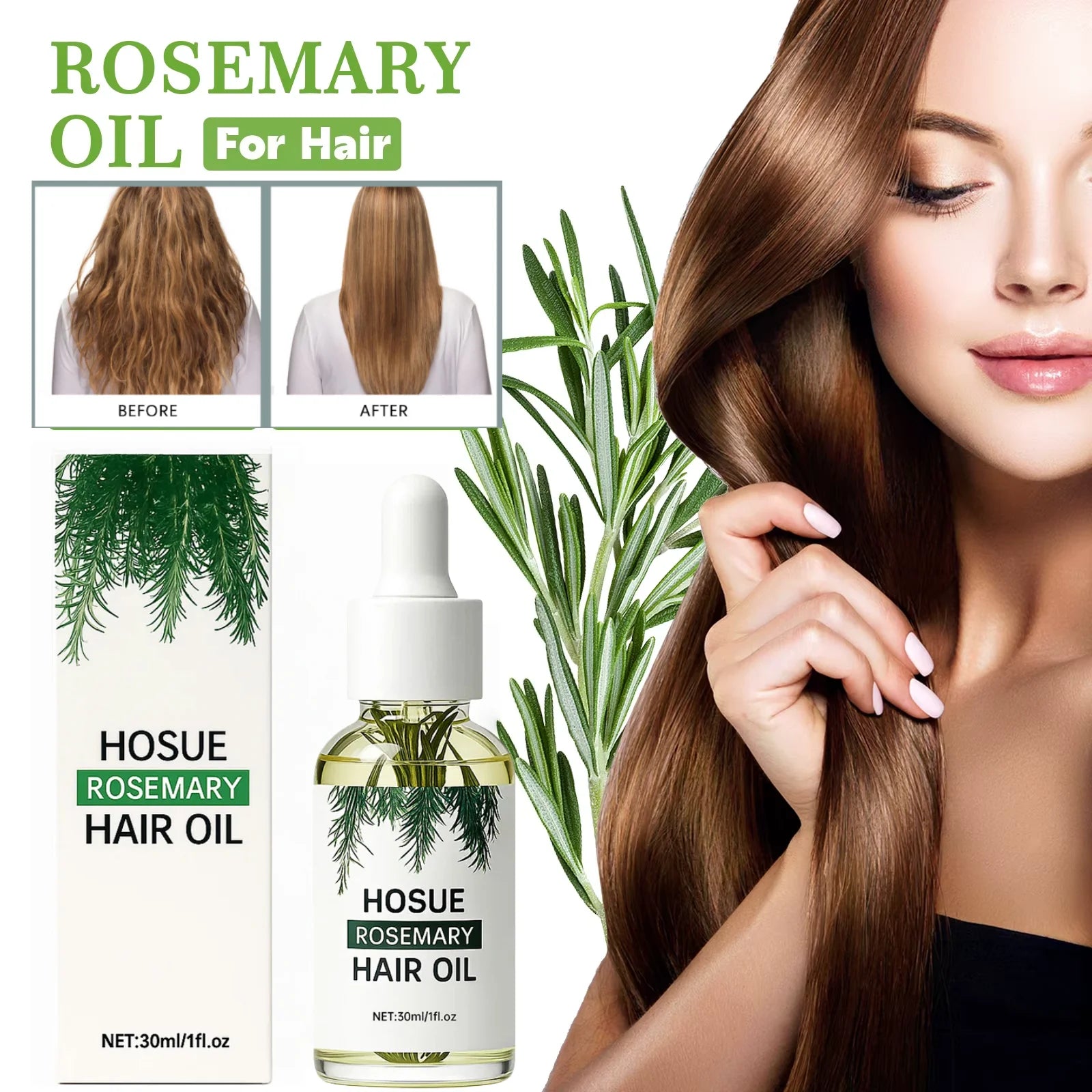 Rosemary Essential Oil Hair Serum Scalp Treatment Enriched for Thicker Hair Glowing Frizz Control Hair Growth Shine Nourishing