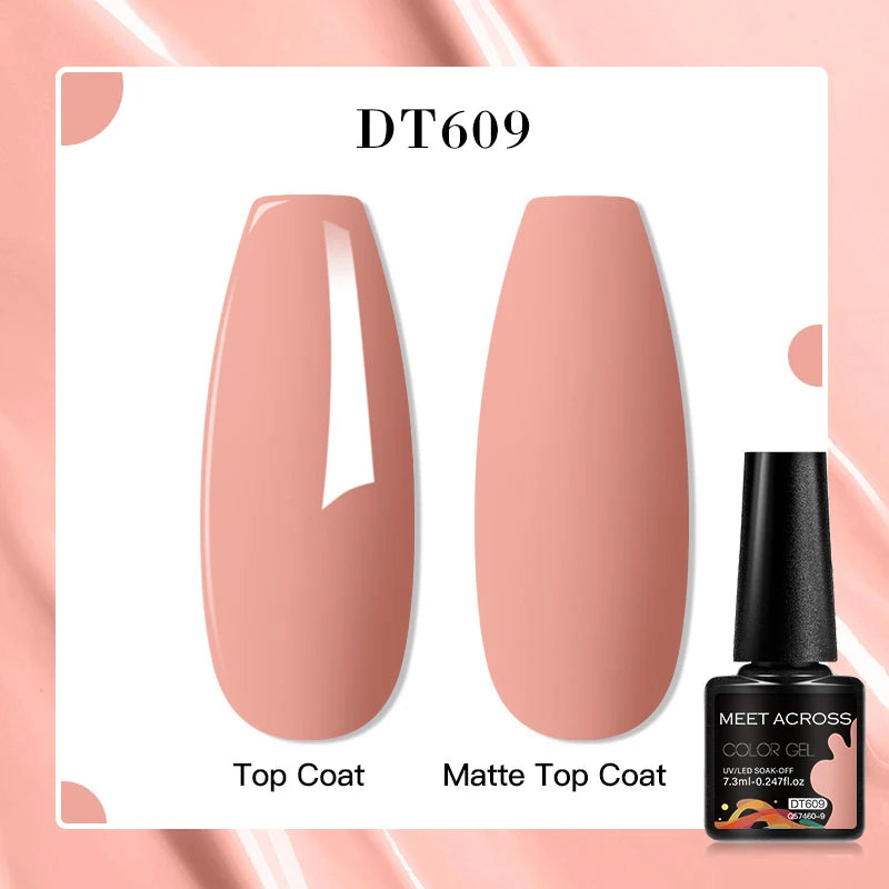 MEET ACROSS 7ml Pink Glitter Rubber Base Nail Gel Polish Sparkling Gold Foil DIY Nail Art Painting Gel Long Lasting Varnish