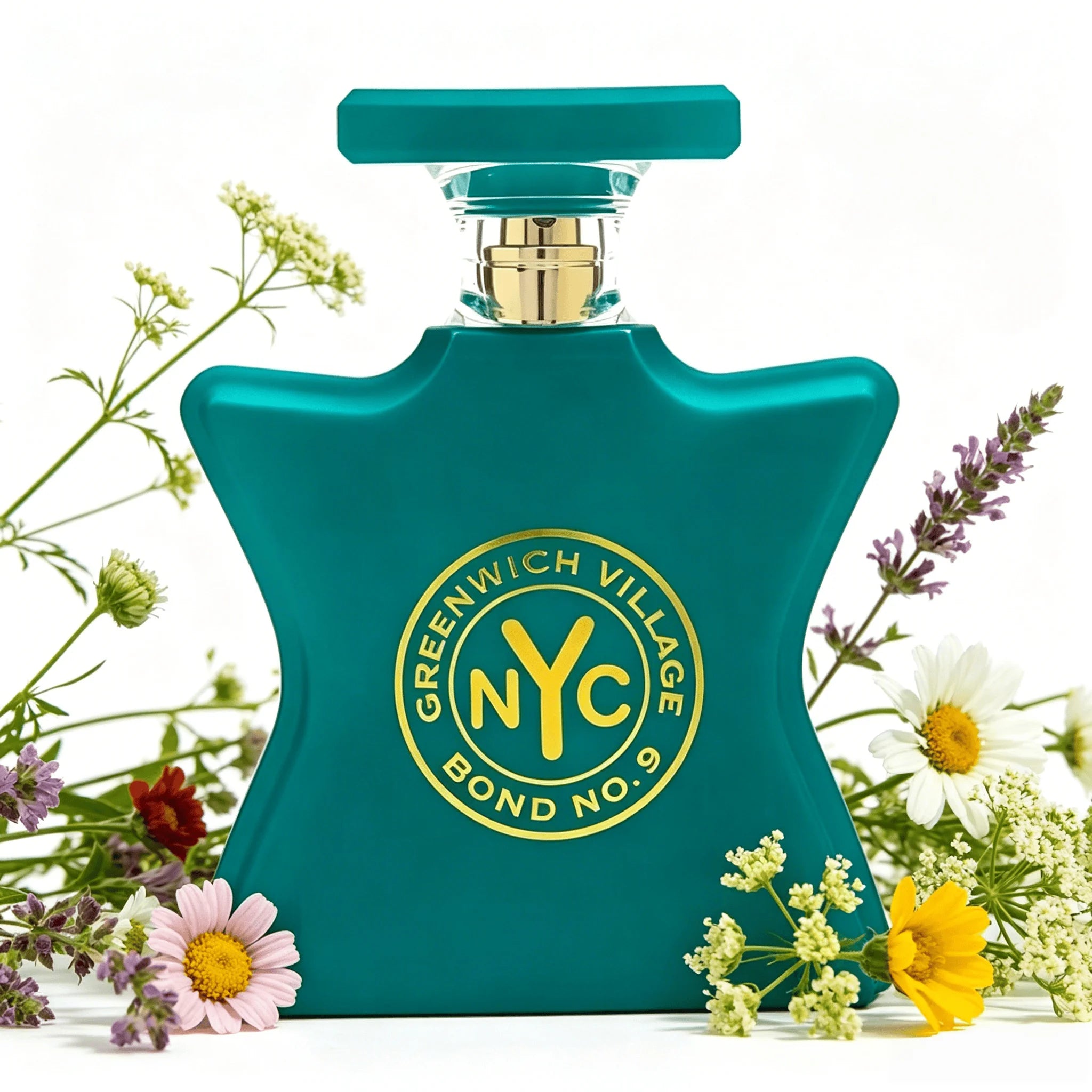 Bond No.9 NYC Greenwich Village EDP Perfume For Unisex Crisp Fresh Herbal Green Leaf Floral Earthy Woody Aroma Long Lasting Matte Turquoise Star Shaped Bottle With Gold Circular Badge Daily Outdoor Summer Travel Present