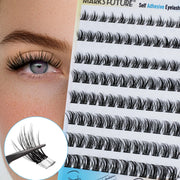 Self-Adhesive False Eyelashes, 96 Pieces, Wispy Natural Look, Black, for Home Use (D-Mix8-16 mm), Press-On Invisible Eyelashes Suitable for Beginners