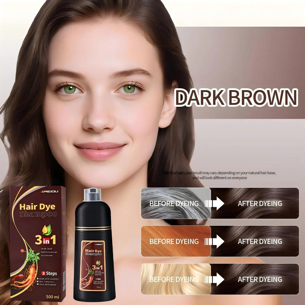 Meidu 3in1 Hair Dye Shampoo Easy to Use Moisturizing & Healthy Hair Care Creating Natural Hair Color,Quick Dyeing for Men Women