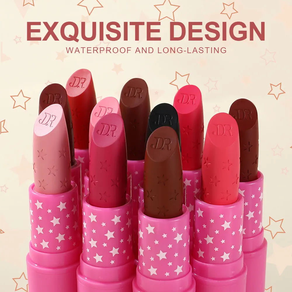 Waterproof Rose Pink Lipstick Star Embossed Velvet Matte Lasting Lip Stick Lasting Non-stick Cup Lip Gloss Women Makeup Cosmetic