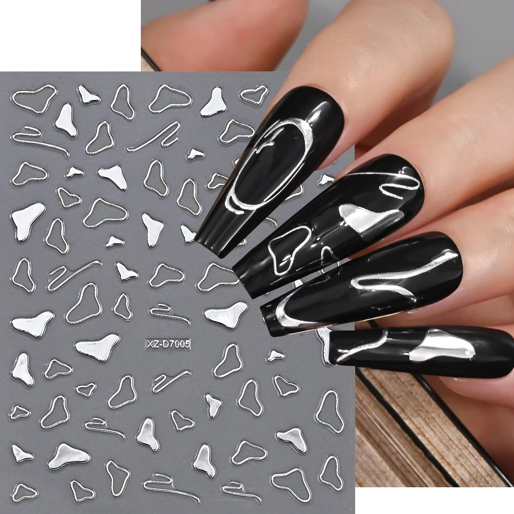 1pc Y2K-Inspired 3D Metallic Nail Stickers Geometric Marble & Bronzing Designs Nail Sliders Self-Adhesive Sparkling Manicure DIY