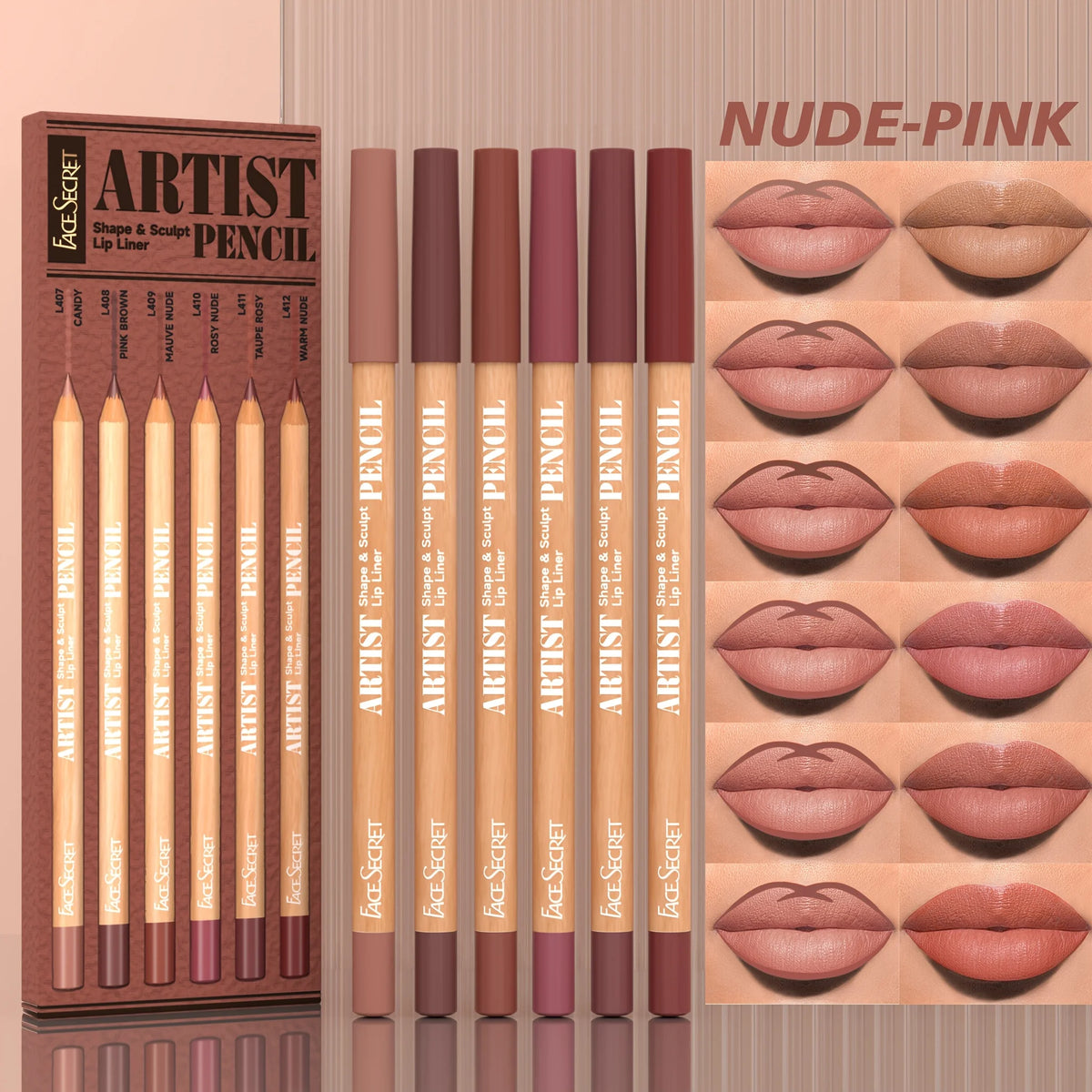 6pcs Long-Lasting Velvet Matte Lip Liner Pencils Set | Non-Drying & Filling Lips | Versatile Shades for All Light Beige Types