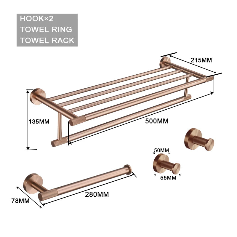 Brushed Rose Gold Accessories Set Toilet Brush Holder Toilet Paper Holder Towel Bar Rail Rack Hanger Hook Soap Dish Hardware