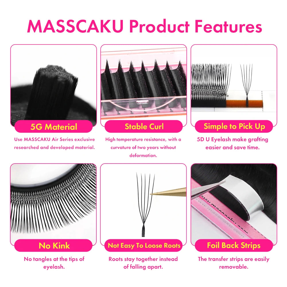 MASSCAKU C/D U-Shaped 3D/4D/5D/6D/8D/10D Mix 8-15MM False Eyelashes Professional Handmade Natural Volume Lashes Supplies