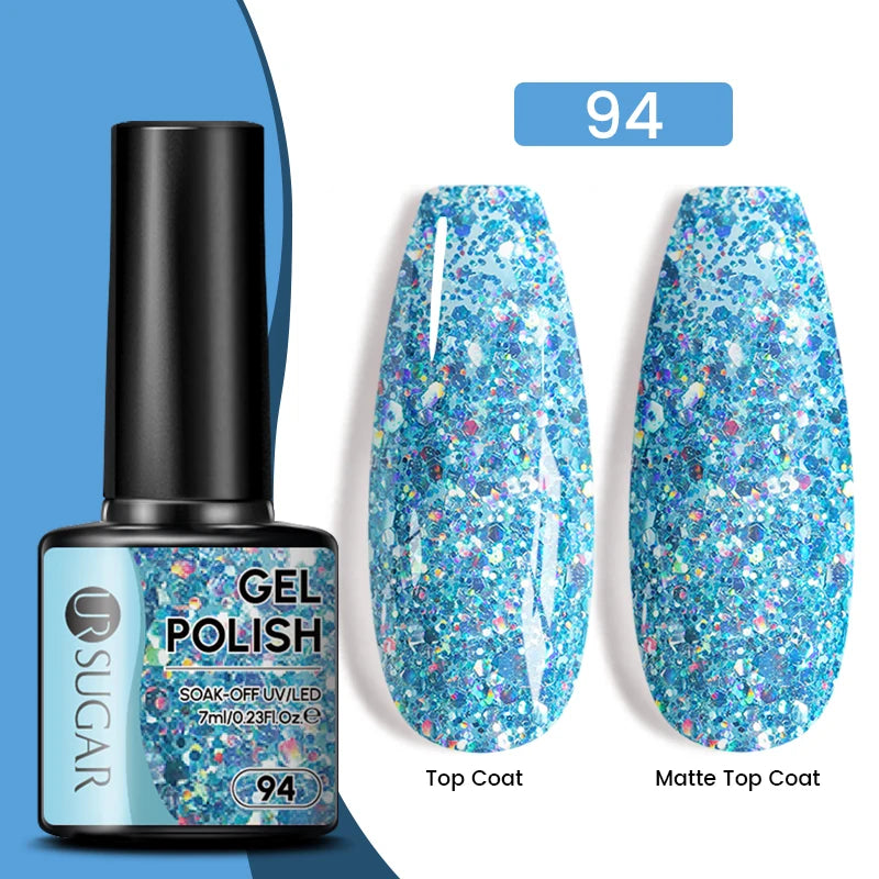 UR SUGAR 7ml Glitter UV Gel Nail Polish Glitter Sequins Soak Off UV Gel Varnish Colorful Nail Gel Polish DIY Nail Art Polish