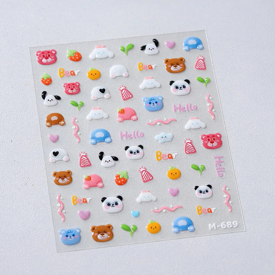 1pcs 5D Embossed Chinese Bamboo Panda Design Nail Art Kawaii Stickers Self-adhesive Transfer Nail Decorations Slider Decals DIY