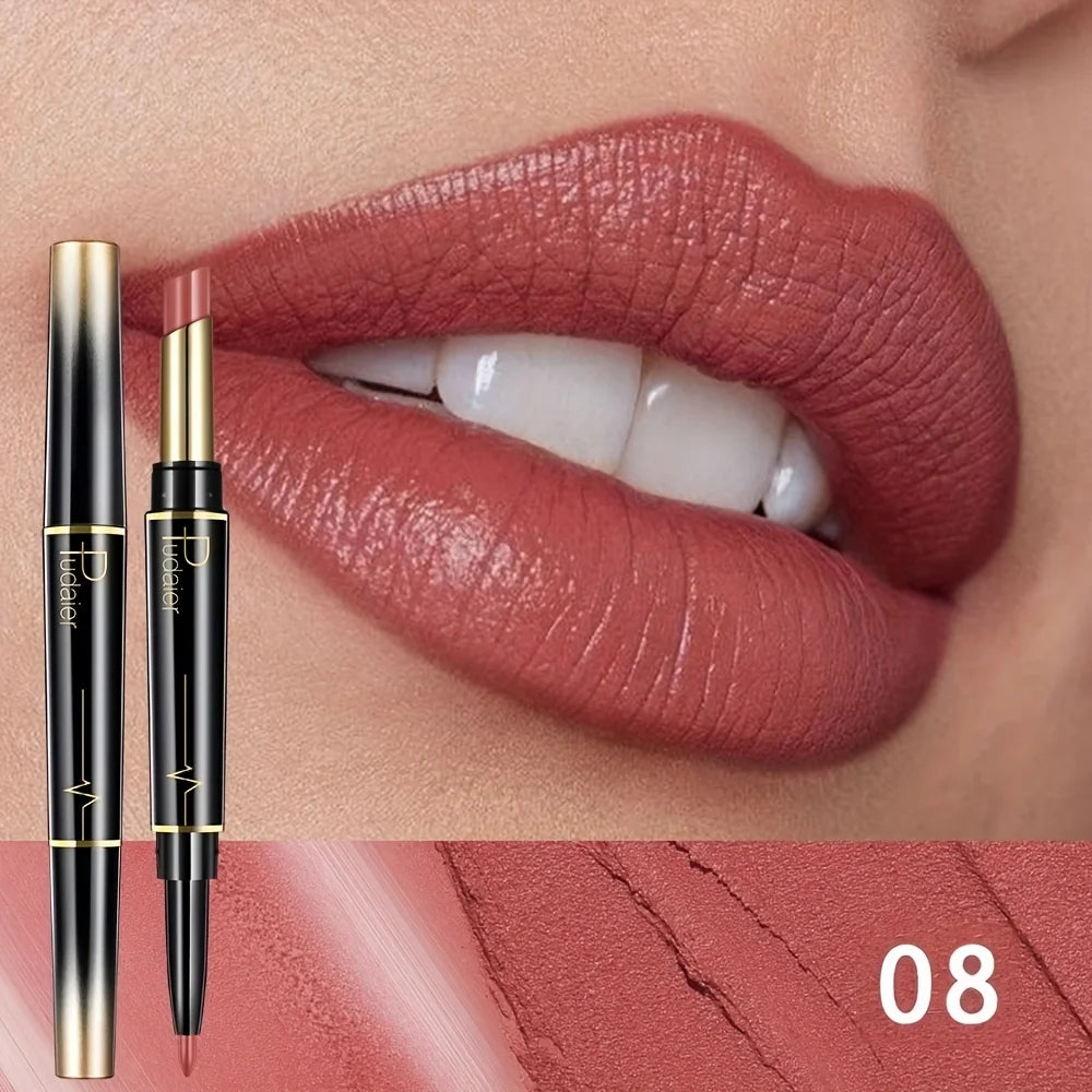 Double-Ended Lip Liner Lipstick Pencil Moisturizing Semi-Matte Formula for Precise Lines & Full Coverage Long-Lasting Hydration