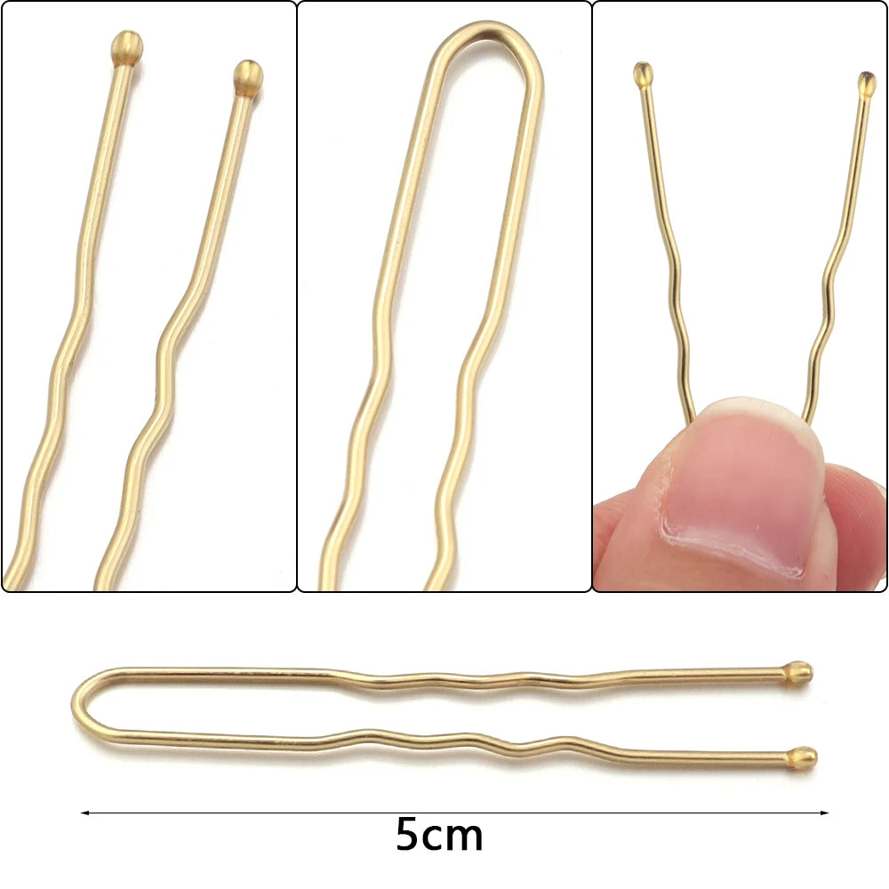 50pcs 5cm Hair Pins Metal U Shape Hairpins For Women Girls Headpiece Wedding Bride Head Jewelry Decor Headwear Hair Accessories