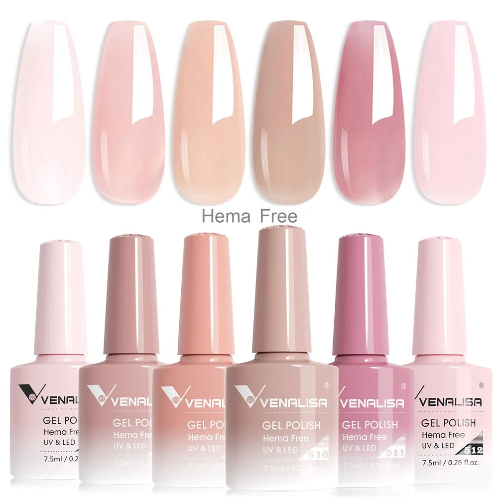 Venalisa Nail Gel Polish Kit HEMA TPO FREE Nude Pink Color Collection Self Leveling Full Coverage Nail Manicure Set 6Pcs Kit