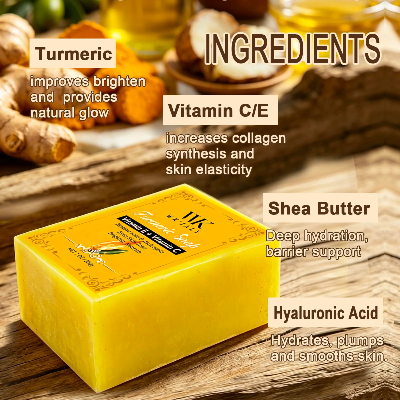 WK JALY Turmeric Glow Soap, Anti Acne, Spot, Whitening, Natural Nourishing & Hydrating, Gentle Daily Cleansing For All Skin Type