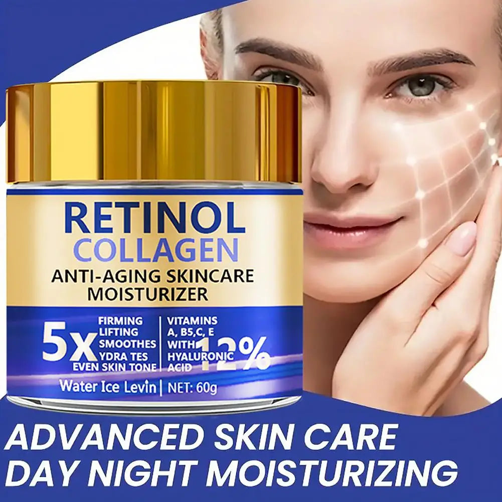 Retinol Collagen Anti Aging Face Cream Moisturizer 60g 5X Firming Lifting Cream with Hyaluronic Acid, Smooth Hydrate Skin Care