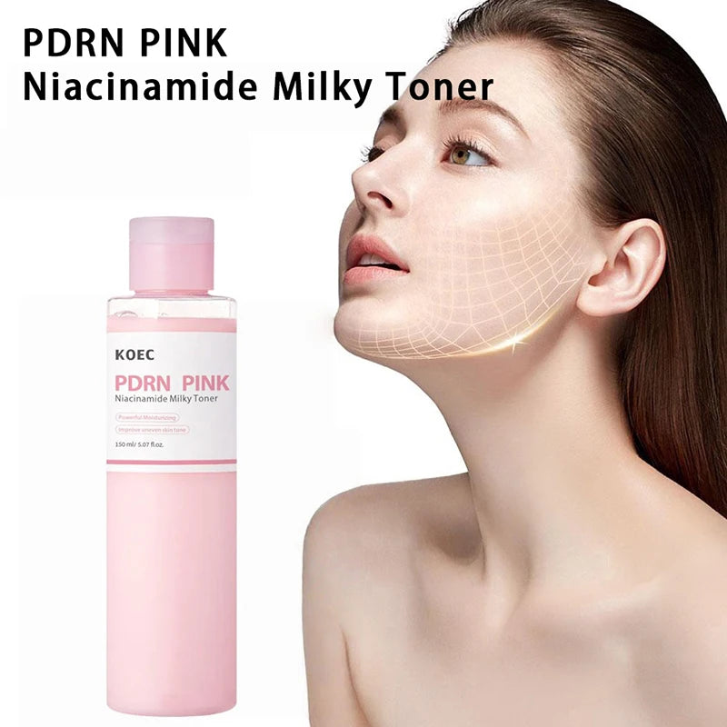 PDRN & Niacinamide Milky Toner 150g, Pink Hydrating Essence Lotion, Brightening Moisturizer for Glowing Skin, Korean Skin Care