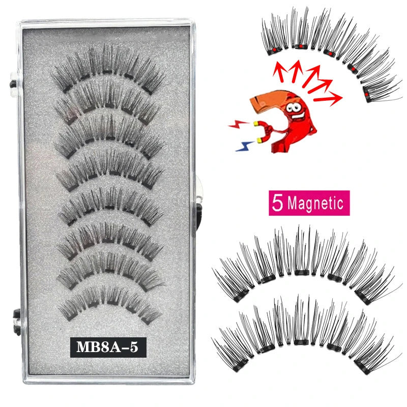 2 Pairs 5 Magnet Magnetic False Eyelashes 3D Natural magnetic Lashes Handmade Mink Eye Lashes faux cils magnetique