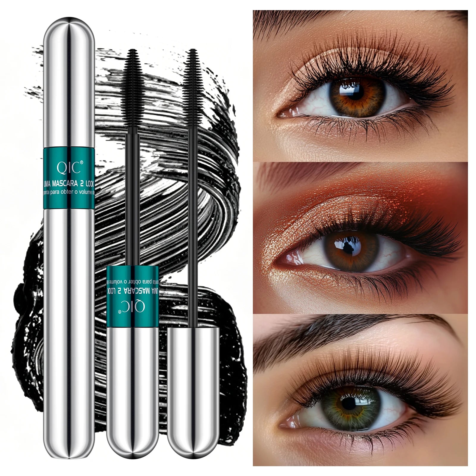2 In 1 Dual Effect Black Waterproof Mascara 4D Lash Lengthening Thickening Curling Eye Makeup Cosmetics