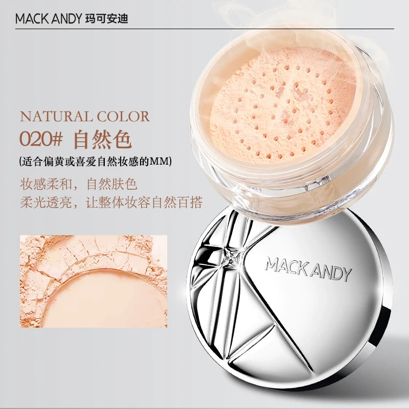 Mack Andy loose powder naturally fits and brightens, soft and focused, holds makeup, controls oil, loose powder, honey powder