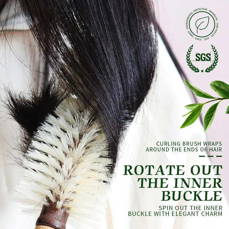 1PC Women Boar Bristle Round Hair Brush Cork Handle Barrel Curling Styling Comb Anti-Static Wood Handle Hairdressing Tool