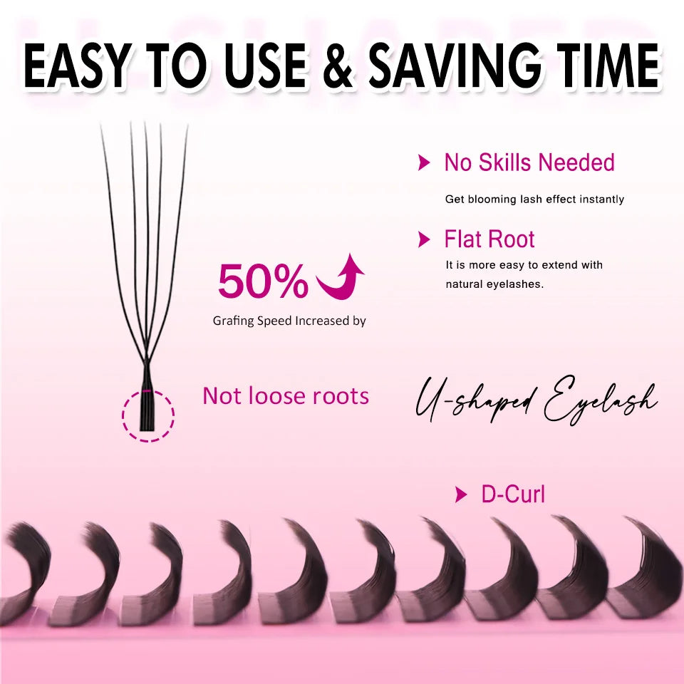 New Arrival U Shape YY Eyelashes Extensions 3DW U5DW Lashes Extension Premade Volume Fans False Eyelashes U Shape W Bloom Lashes