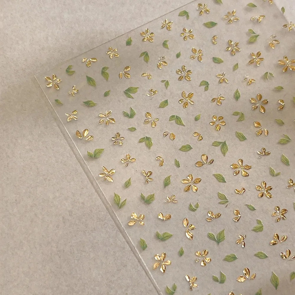 Golden Leaf Five Petal Flower Nail Sticker Bronzing Spring Flowers Adhesive Backing Blossom Nail Slider Decoration Accessories