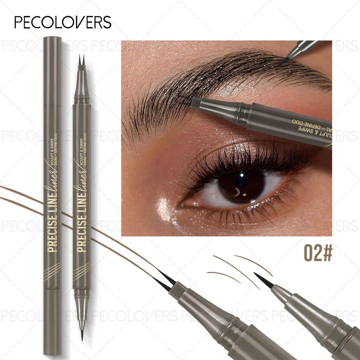 2 Forks Eyebrow Pencil Dual-Ended Artist Ultra-Fine Waterproof & Sweatproof, Natural 3D Wild Brow Look,