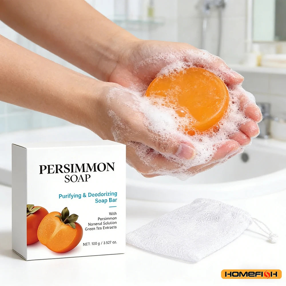 Persimmon & Green Tea Soap Bar for Body Odor, Natural Deodorizing for Men & Women, Gentle Formula for All Skin Types