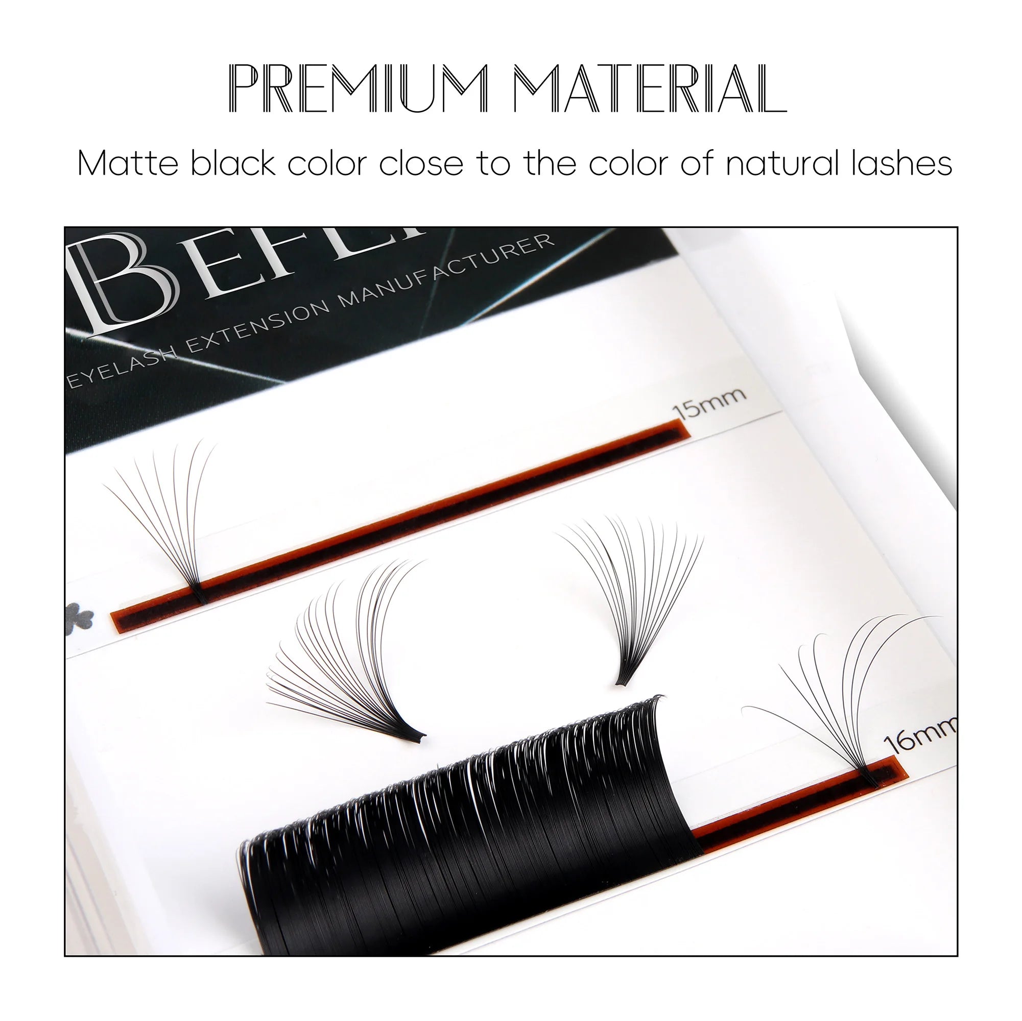 Befer Beauty Easy Fan Volume Eyelash Extensions 15-20mm PBT Matte Black Soft Easy Fanning Bloom Eyelashes Austomatic Flowering