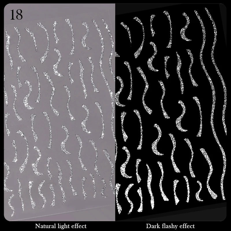 3D Nail Stickers Bronzing Gold Silver Lines Stripe Geometric Design Flowers Gradient Adhesive Slider Papers Nail Art Accessories