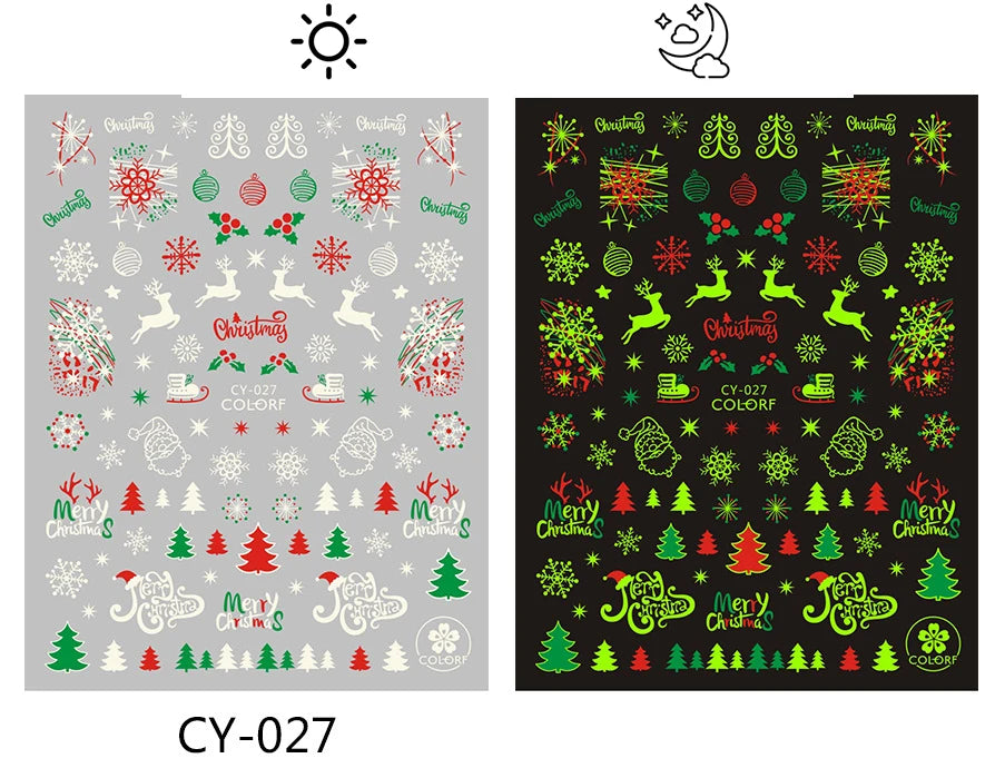 Sliver Bronzing 3D Christmas Nail Art Decoration Sticker Sparkly White Colorful Glitter Geometry Snowflake Winter Slider Foil