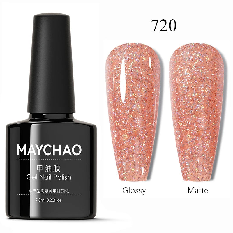 MAYCHAO Glitter Gel Nail Polish 7.3ml Semi-permanent Sequins Shiny Gel Base Top Coat Soak Off UV LED Varnish Nail Art Decoration