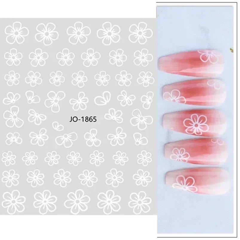Cherry Blossom 3D Nail Stickers White Flower Petals Nail Art Decals Elegant Wedding Design Spring Sakura Manicure Slider Decor