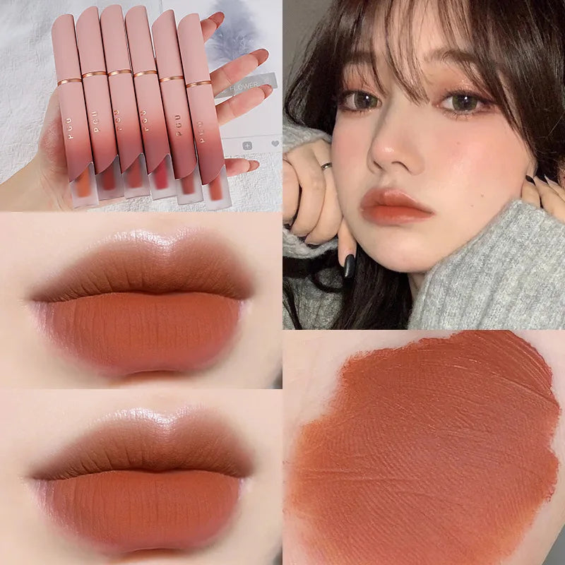 Dual-Use Liquid Matte Lipstick Lip Balm Pink Long-Lasting Non-Stick to Cup 6 Colors Available for Lip And Cheek Makeup
