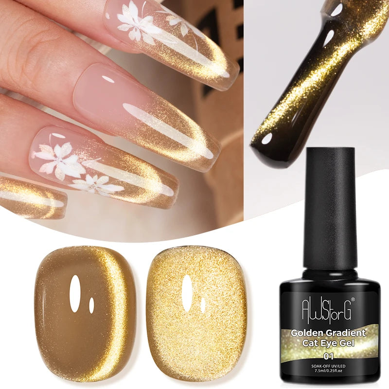 AWStorG Intense Rainbow Cat Eye Gel 5ml Holographic Laser Magnetic Nail Gel Soak Off UV LED Gel Polish Shiny Rainbow Manicur