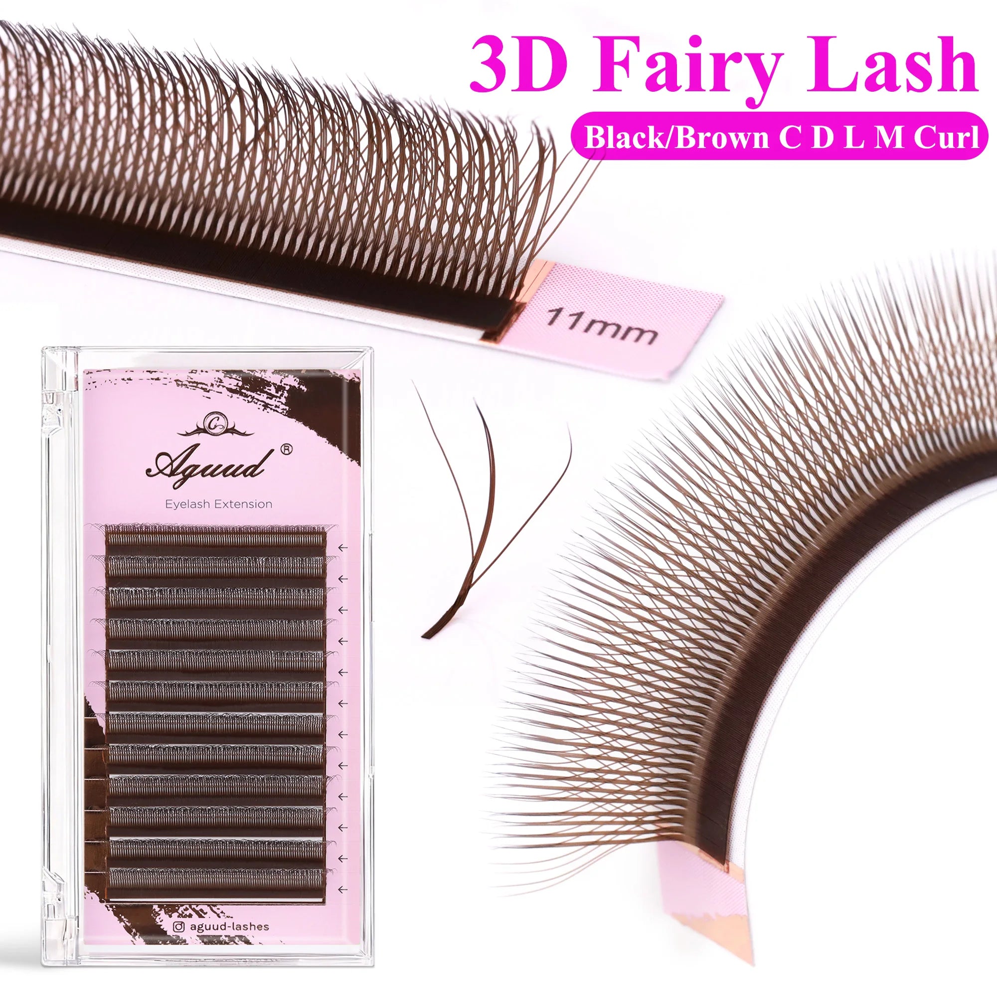 AGUUD NEW L M Brown 3D W Three-Core Shape Lashes Extension Premade Fan 3D Fairy Spike Eyelash W Style Natural 3D W Sandwich Lash