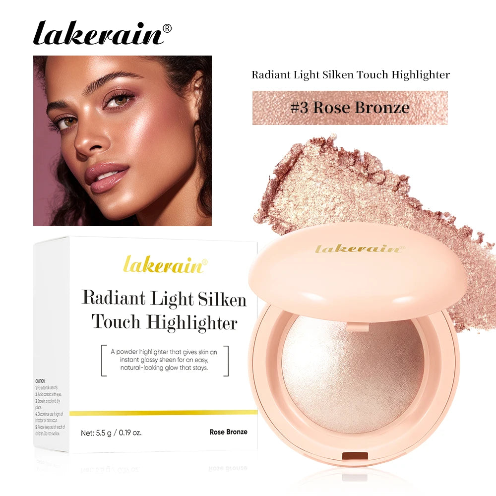 Lakerain Silken Touch Highlight Powder Smooth Texture Luminous Finish Long Lasting Makeup Waterproof Baked Highlighter Powder