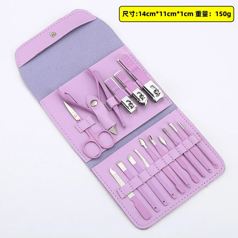 16Pcs Manicure Pedicure Tool Set Stainless Steel Nail Clipper Kit with Storage Bag Cuticle Nail Care Beauty Grooming Tools