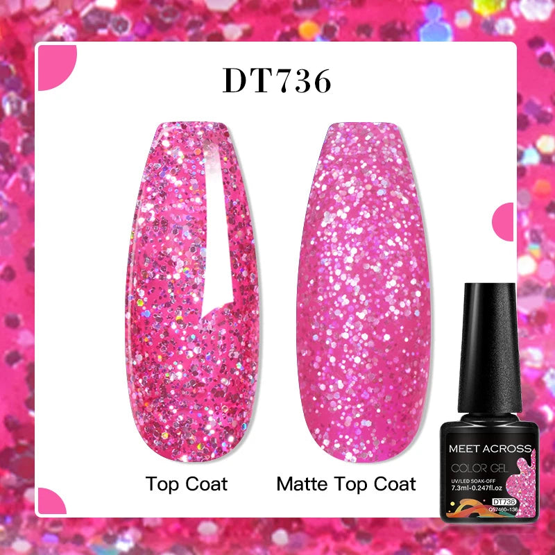 MEET ACROSS 7ml Red Blue Green Metallic Gel Nail Polish Super Bright Mirror Effect Semi Permanent LED UV Gel Nail Art Varnish