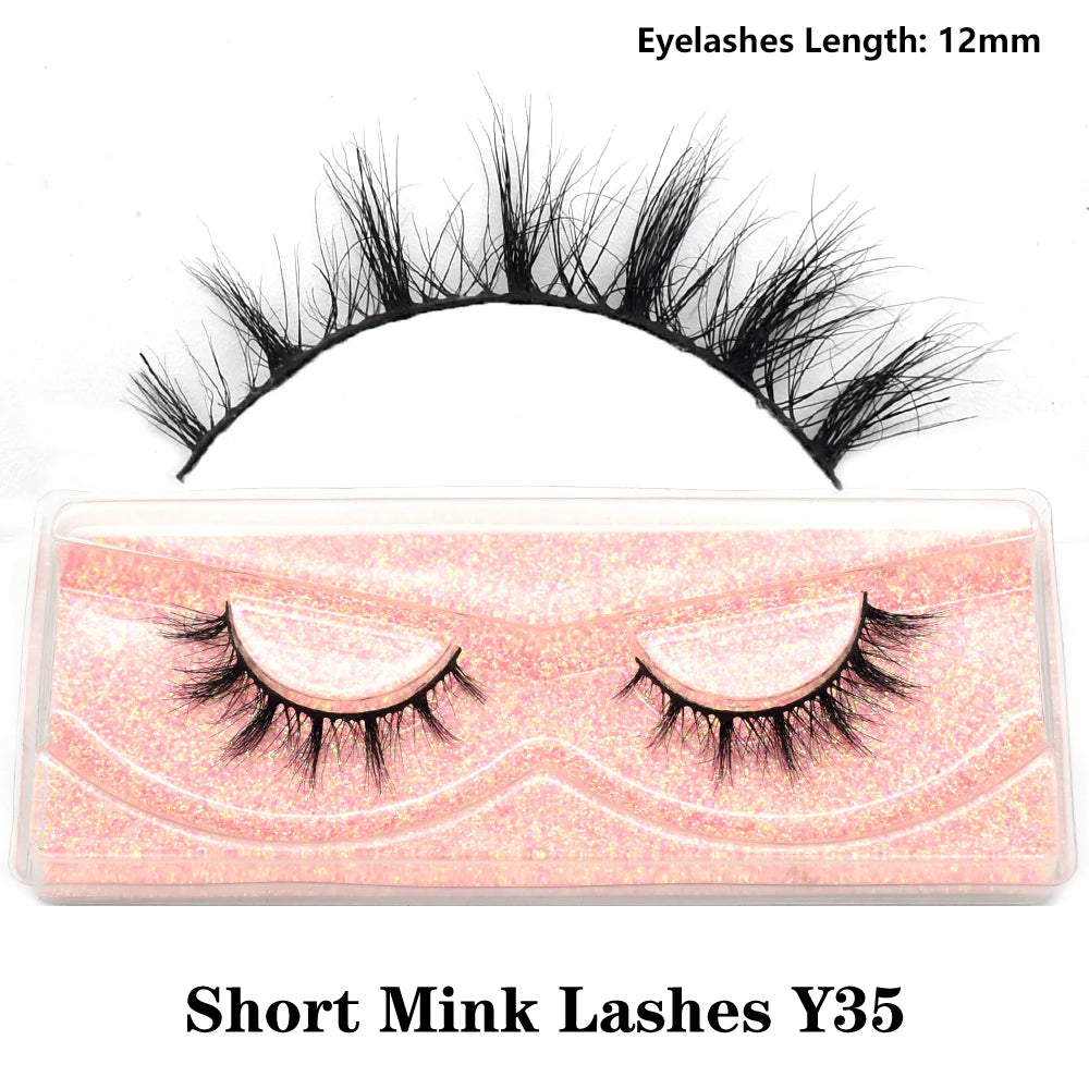FOXESJI Real Mink Fluffy Short Eye Lashes Extension Wispy Soft Natural Short False Eyelashes Daily Wear Full Strip Lashes Makeup