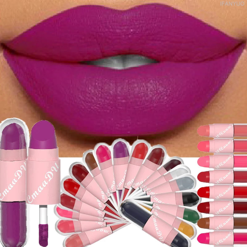 18Color 2In1 Matte Velvet Liquid Lipstick Double Head Sexy Red Purple LipGloss Moisturizing Lasting Waterproof Lip Glaze Make Up